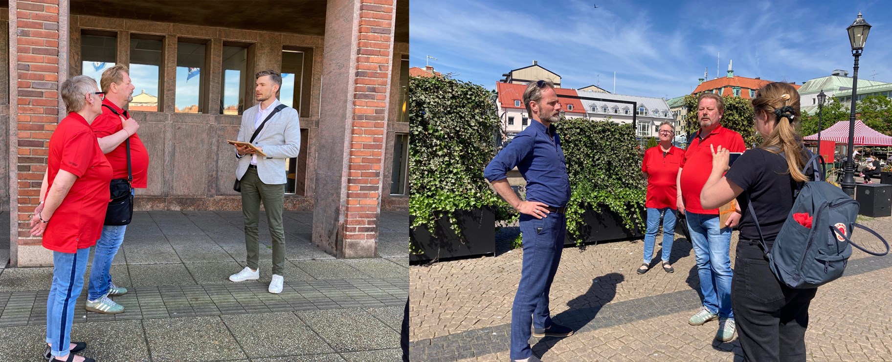 Förtroendevalda lämnar över en lunta med namnunderskrifter till politiker.