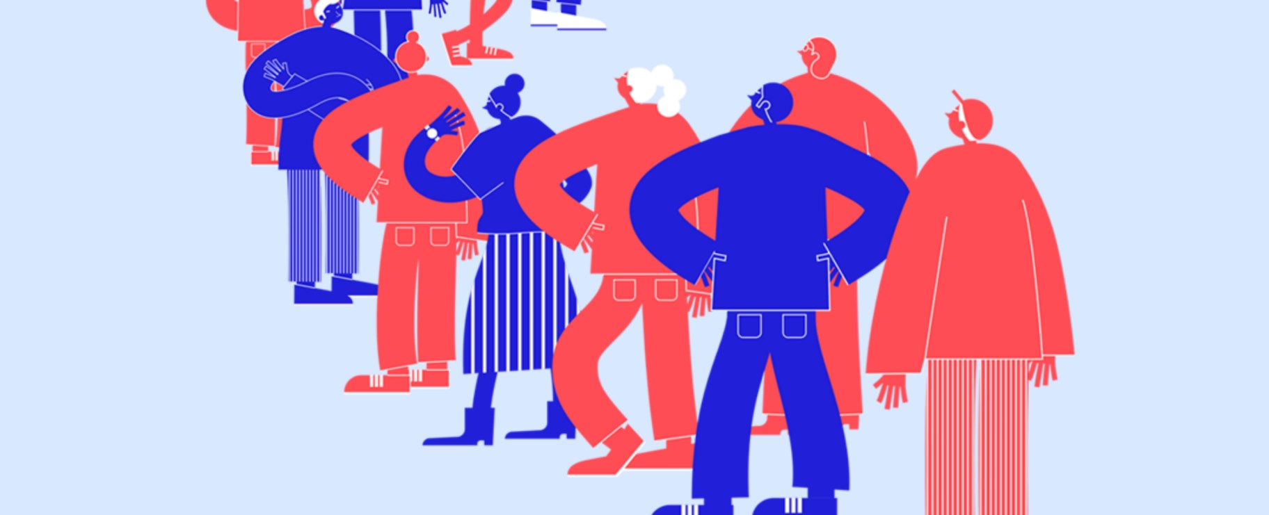 Illustration på personer som köar