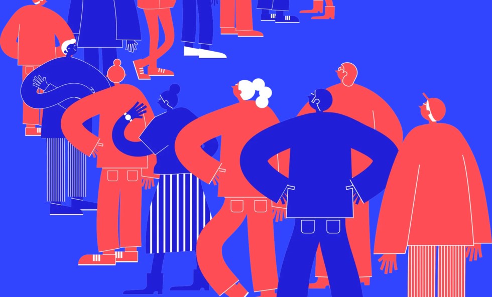 Illustratrion av unga människor som köar