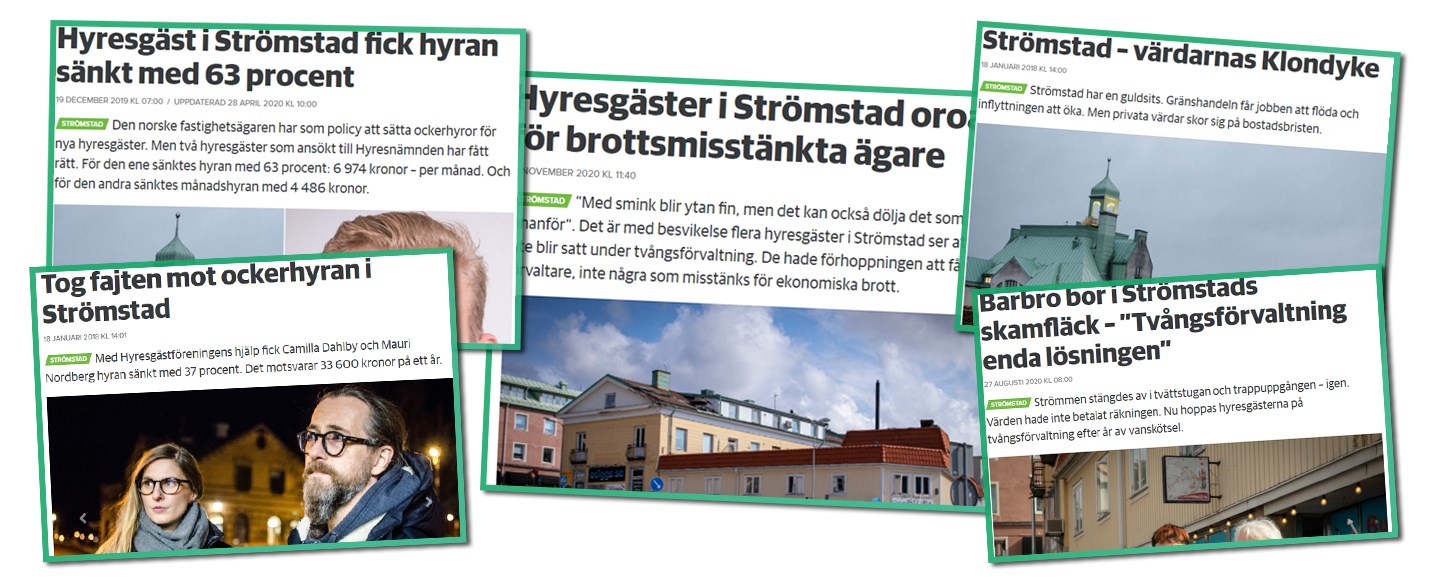 Några av Hem & Hyras artiklar om situationen för Strömstads hyresgäster