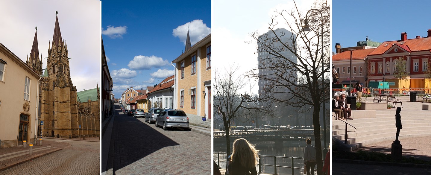 collage från fyra städer i regionen