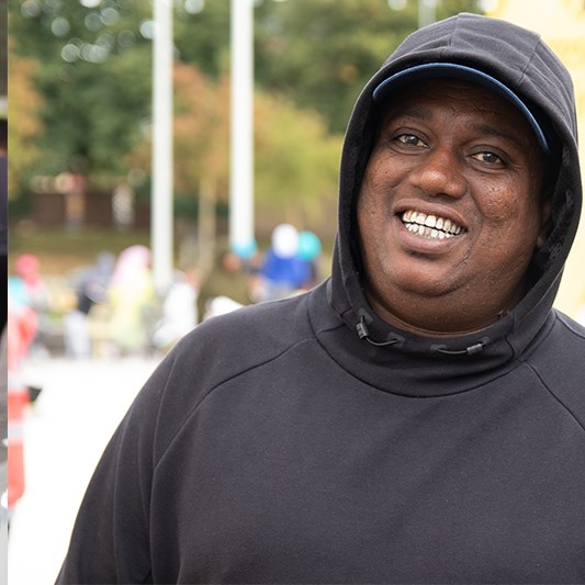 Tre män som besöker oss när vi är på Södra Ryd i Skövde