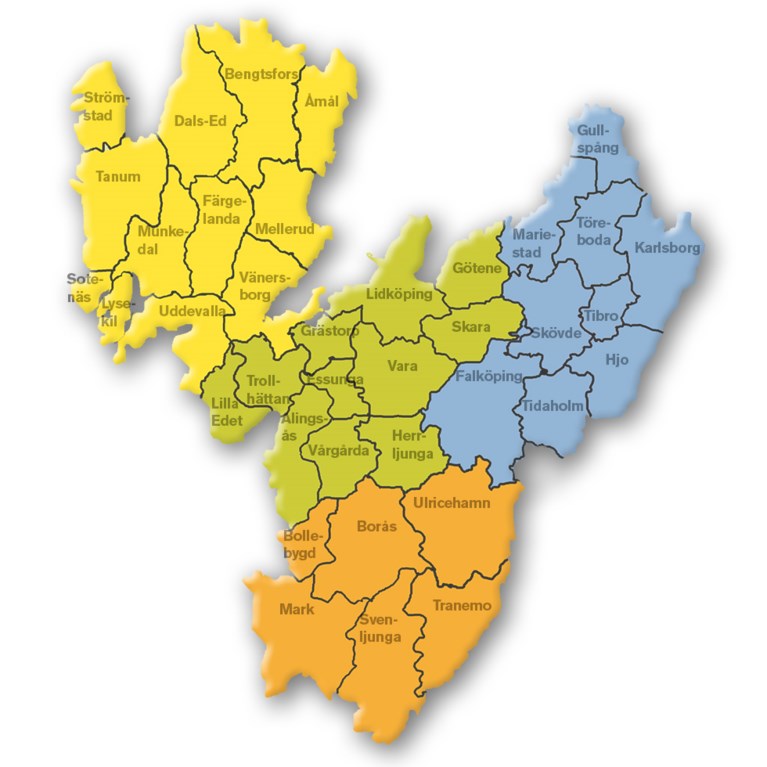 Karta över regionens 38 kommuner