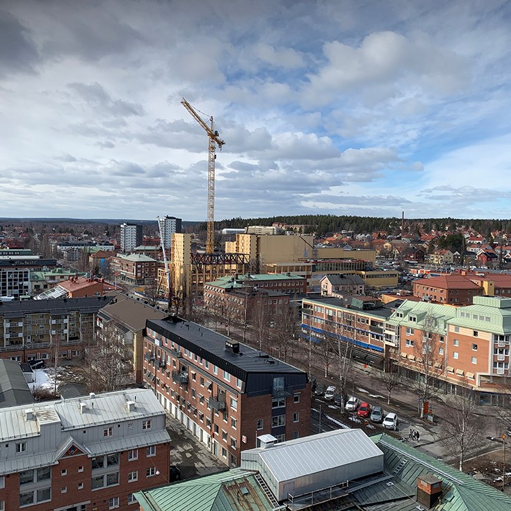 Bild över Skellefteå centrum, hustak