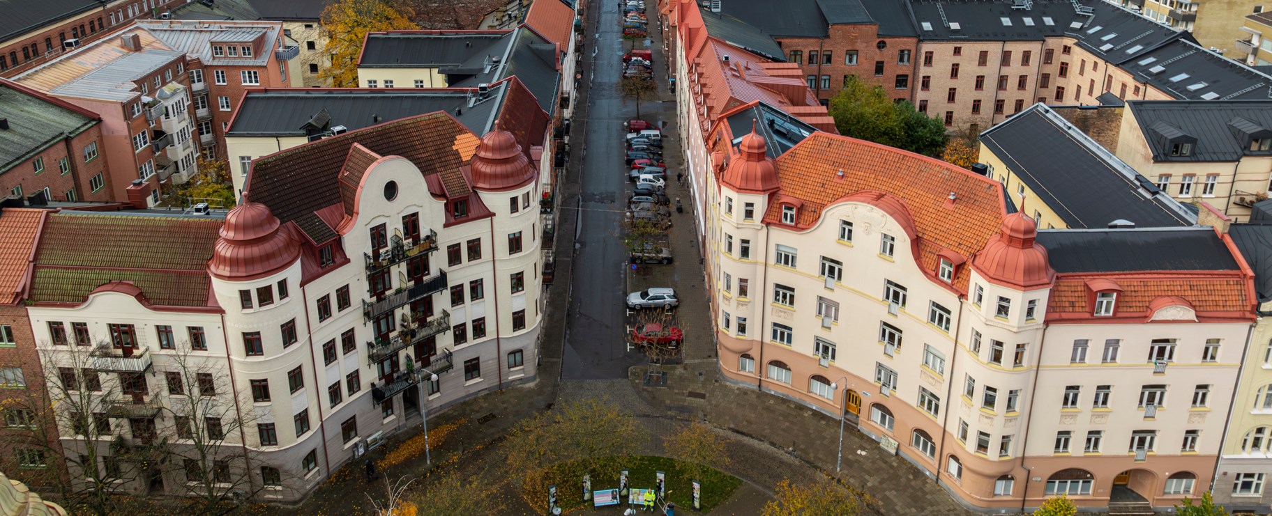 Drönarbild på ett bostadsområde