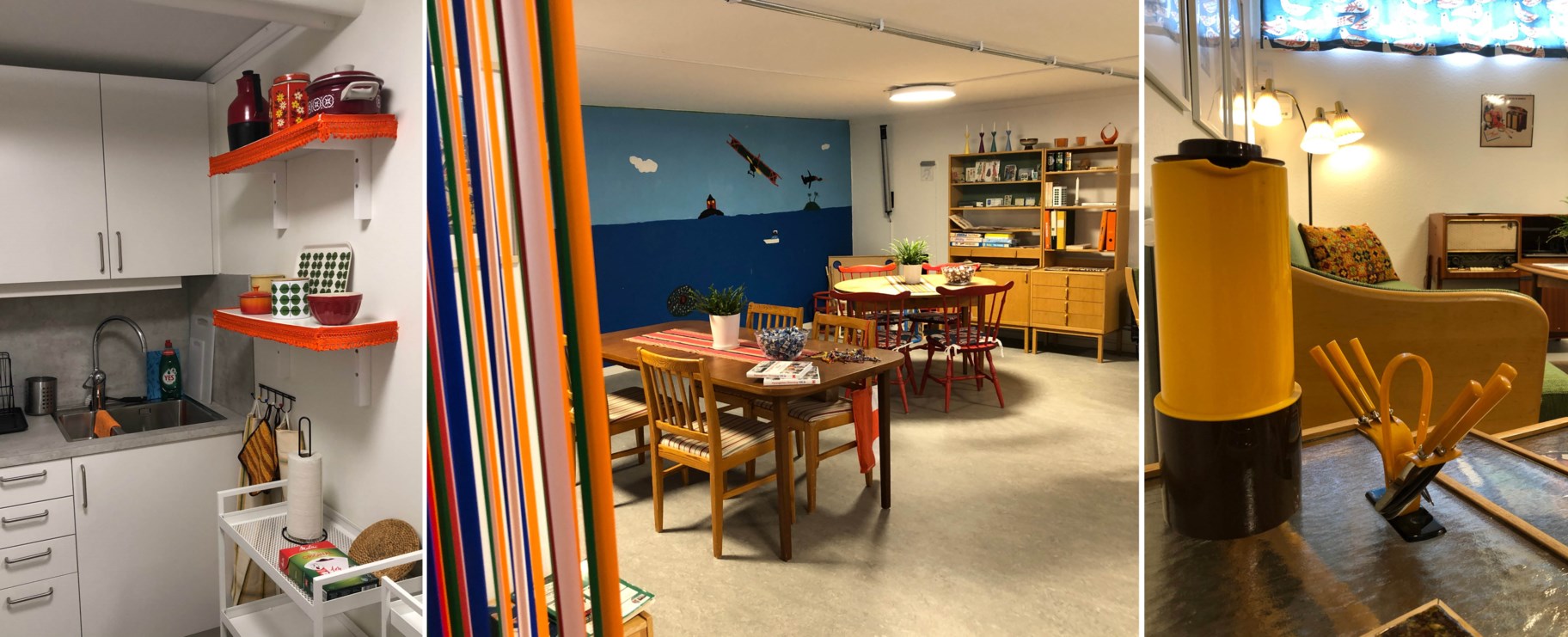 Kollage med tre foton från kvarterslokalen i Kullgården.