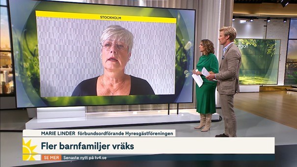 Marie Linder i Tv4 om vräkning av barnfamiljer